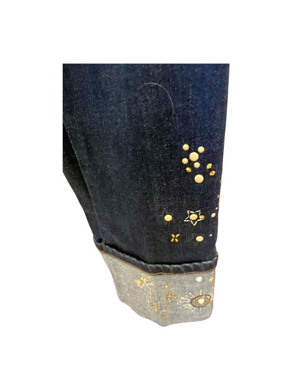 Chico’s Retro Astrological Ankle Jeans, Size 0T (4 Tall), Embellished & Cuf… - Picture 4 of 7